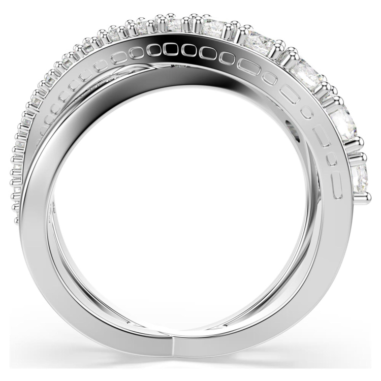 Hyperbola ring Round cut, White, Rhodium plated
